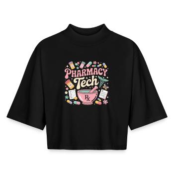 PharmaTech Pharmacy Illustration - Boxy Women's Recycled 1/2 Sleeved T-Shirt by Stanley/Stella - black - Front - AI Model Female 172 light (172cm)