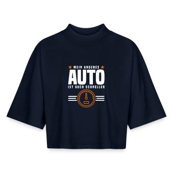 Car Saying - Boxy Women's Recycled 1/2 Sleeved T-Shirt by Stanley/Stella - navy - Front - AI Model Female 172 light (172cm)