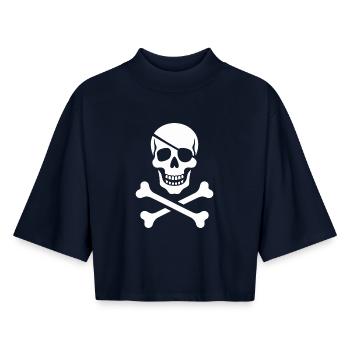 Skull and bones cross design - Boxy Women's Recycled 1/2 Sleeved T-Shirt by Stanley/Stella - navy - Front - AI Model Female 172 light (172cm)