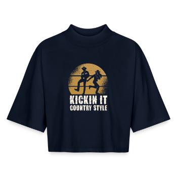 Cowboy Country Kickin It - Boxy Frauen Recyceltes 1/2 Sleeved T-Shirt by Stanley/Stella - Navy - Vorne - AI Model Female 172 light (172cm)