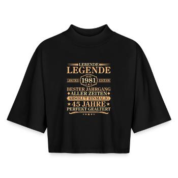 Geburtstag Jahrgang 1981 geboren 45 Jahre - Boxy Frauen Recyceltes 1/2 Sleeved T-Shirt by Stanley/Stella - Schwarz - Vorne - AI Model Female 172 light (172cm)