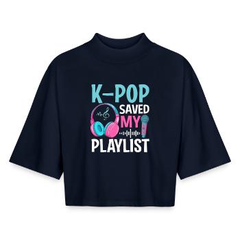 Le K-Pop a sauvé ma playlist - T-shirt femme coupe boxy recyclé manches mi-longues Stanley/Stella - marine - Devant - AI Model Female 172 light (172cm)