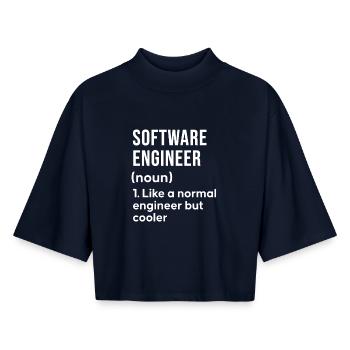 Software Engineer Saying Shirt - Boxy Women's Recycled 1/2 Sleeved T-Shirt by Stanley/Stella - navy - Front - AI Model Female 172 light (172cm)