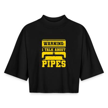 Pipelayers I Talk About Pipes - Boxy Women's Recycled 1/2 Sleeved T-Shirt by Stanley/Stella - black - Front - AI Model Female 172 light (172cm)