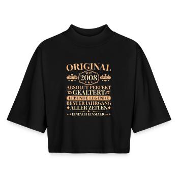Vintage 2008 Perfectly Aged 18th Birthday - Boxy Women's Recycled 1/2 Sleeved T-Shirt by Stanley/Stella - black - Front - AI Model Female 172 light (172cm)