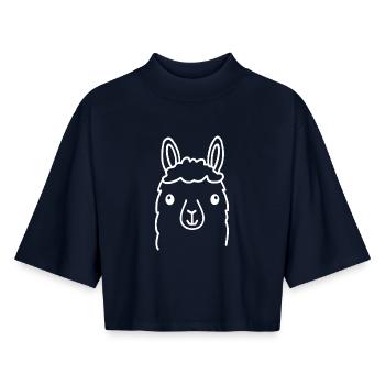 Cute Alpaca Llama Head Line Art - Boxy Women's Recycled 1/2 Sleeved T-Shirt by Stanley/Stella - navy - Front - AI Model Female 172 light (172cm)