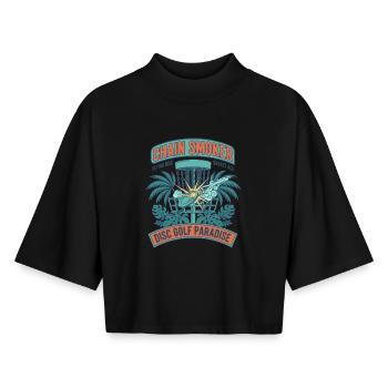 Chain Smoker Disc Golf Paradise Flying Disc Basket - Boxy Frauen Recyceltes 1/2 Sleeved T-Shirt by Stanley/Stella - Schwarz - Vorne - AI Model Female 172 light (172cm)