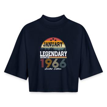 Legends-were-born-in-January-1966 - Boxy Women's Recycled 1/2 Sleeved T-Shirt by Stanley/Stella - navy - Front - AI Model Female 172 light (172cm)