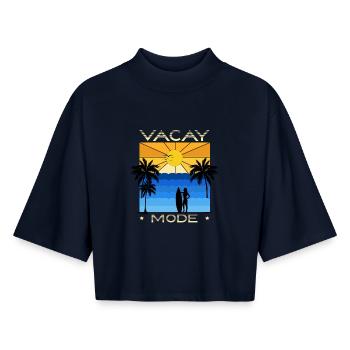 Fun holiday & surfer design - Boxy Women's Recycled 1/2 Sleeved T-Shirt by Stanley/Stella - navy - Front - AI Model Female 172 light (172cm)