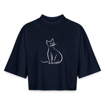 Cat Drawing - Boxy Women's Recycled 1/2 Sleeved T-Shirt by Stanley/Stella - navy - Front - AI Model Female 172 light (172cm)