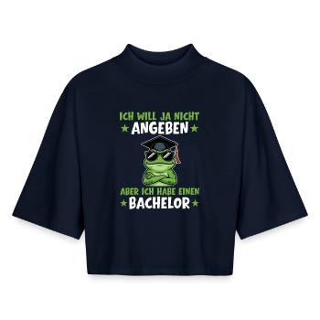 Bachelorprüfung bestanden Frosch Abschluss - Boxy Frauen Recyceltes 1/2 Sleeved T-Shirt by Stanley/Stella - Navy - Vorne - AI Model Female 172 light (172cm)
