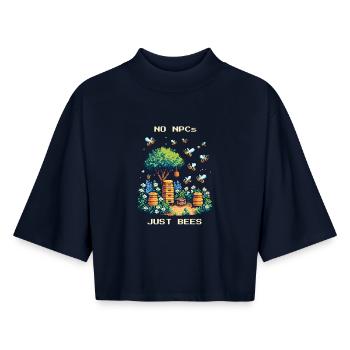Pas de PNJ, seulement des abeilles | Apiculture & Miel - T-shirt femme coupe boxy recyclé manches mi-longues Stanley/Stella - marine - Devant - AI Model Female 172 light (172cm)