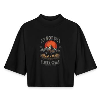 Vintage Buffalo Do Not Pet Fluffy Cows Funny Bison - Boxy Women's Recycled 1/2 Sleeved T-Shirt by Stanley/Stella - black - Front - AI Model Female 172 light (172cm)
