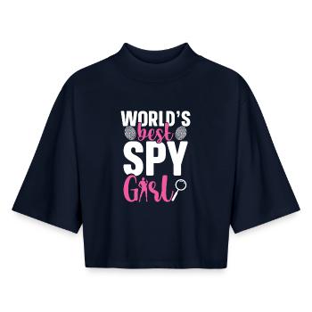 Uniforme de détective privée pour femmes Privé - T-shirt femme coupe boxy recyclé manches mi-longues Stanley/Stella - marine - Devant - AI Model Female 172 light (172cm)