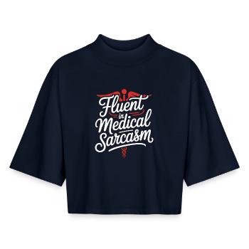 ICU Nurse Fluent In Medical Sarcasm Rapid Response - Boxy Women's Recycled 1/2 Sleeved T-Shirt by Stanley/Stella - navy - Front - AI Model Female 172 light (172cm)