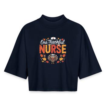 Dankbare Pflegekraft Truthahn - Boxy Frauen Recyceltes 1/2 Sleeved T-Shirt by Stanley/Stella - Navy - Vorne - AI Model Female 172 light (172cm)