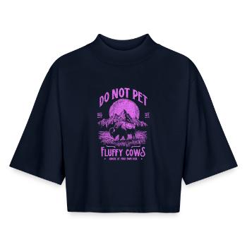 Vintage Buffalo Do Not Pet Fluffy Cows Funny Bison - Boxy Women's Recycled 1/2 Sleeved T-Shirt by Stanley/Stella - navy - Front - AI Model Female 172 light (172cm)