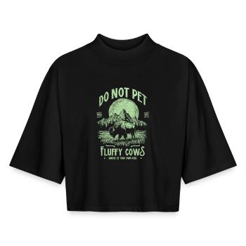 Vintage Buffalo Do Not Pet Fluffy Cows Funny Bison - Boxy Women's Recycled 1/2 Sleeved T-Shirt by Stanley/Stella - black - Front - AI Model Female 172 light (172cm)
