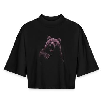 Grizzly Bear Hiking Camping Vintage Brown Bear - Boxy Women's Recycled 1/2 Sleeved T-Shirt by Stanley/Stella - black - Front - AI Model Female 172 light (172cm)