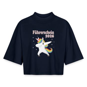 Driver's license 2026 passed car driving motorcycle - Boxy Women's Recycled 1/2 Sleeved T-Shirt by Stanley/Stella - navy - Front - AI Model Female 172 light (172cm)