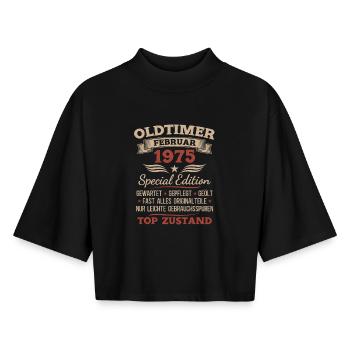 51st Birthday Man Vintage 1975 February - Boxy Women's Recycled 1/2 Sleeved T-Shirt by Stanley/Stella - black - Front - AI Model Female 172 light (172cm)