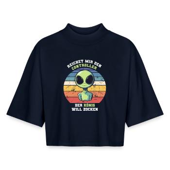 Alien - der könig will zocken - Boxy Frauen Recyceltes 1/2 Sleeved T-Shirt by Stanley/Stella - Navy - Vorne - AI Model Female 172 light (172cm)