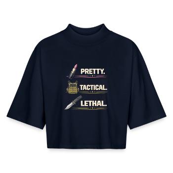 Female Soldier Pretty Tactical Lethal - Boxy Women's Recycled 1/2 Sleeved T-Shirt by Stanley/Stella - navy - Front - AI Model Female 172 light (172cm)