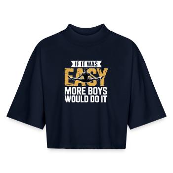 If It Was Easy – Power Leap Motif - Boxy Women's Recycled 1/2 Sleeved T-Shirt by Stanley/Stella - navy - Front - AI Model Female 172 light (172cm)