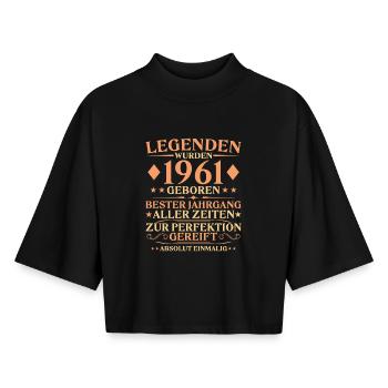 65th Birthday Born in 1961 - Boxy Women's Recycled 1/2 Sleeved T-Shirt by Stanley/Stella - black - Front - AI Model Female 172 light (172cm)