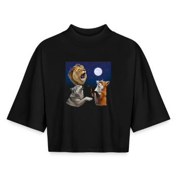 Wolf Fuchs und Löwe heulen auf den Mond Tiere - Boxy Frauen Recyceltes 1/2 Sleeved T-Shirt by Stanley/Stella - Schwarz - Vorne - AI Model Female 172 light (172cm)