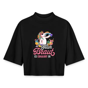 Junggesellenabschied Frauen T-Shirt JGA Poltern - Boxy Frauen Recyceltes 1/2 Sleeved T-Shirt by Stanley/Stella - Schwarz - Vorne - AI Model Female 172 light (172cm)