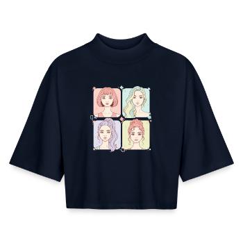 Kpop Korean Pop Cute Anime Korea Girl Music Love - Boxy Women's Recycled 1/2 Sleeved T-Shirt by Stanley/Stella - navy - Front - AI Model Female 172 light (172cm)