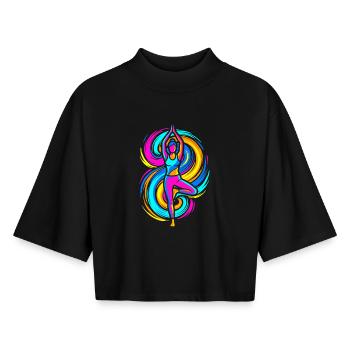 Yoga Pose - Boxy Women's Recycled 1/2 Sleeved T-Shirt by Stanley/Stella - black - Front - AI Model Female 172 light (172cm)