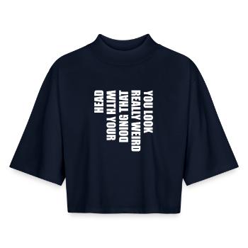 Klartext Typo Statement - Boxy Frauen Recyceltes 1/2 Sleeved T-Shirt by Stanley/Stella - Navy - Vorne - AI Model Female 172 light (172cm)