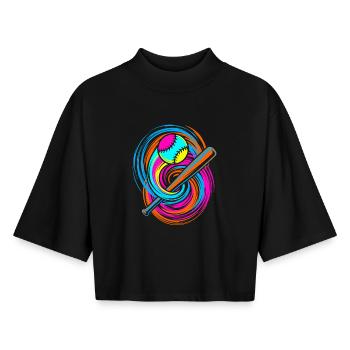 Batte de baseball et balle - T-shirt femme coupe boxy recyclé manches mi-longues Stanley/Stella - noir - Devant - AI Model Female 172 light (172cm)
