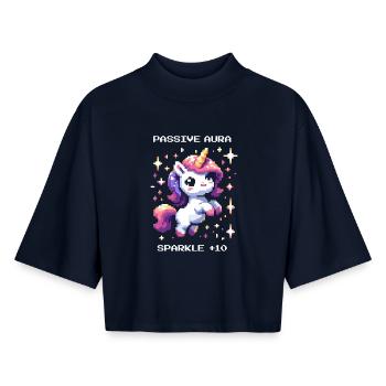 Passive Aura Active | Glitter Bonus - Boxy Women's Recycled 1/2 Sleeved T-Shirt by Stanley/Stella - navy - Front - AI Model Female 172 light (172cm)