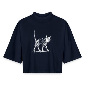 Minimalist, Drawn Cat, Minimalism - Boxy Women's Recycled 1/2 Sleeved T-Shirt by Stanley/Stella - navy - Front - AI Model Female 172 light (172cm)