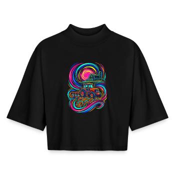 Tracteur agricole - T-shirt femme coupe boxy recyclé manches mi-longues Stanley/Stella - noir - Devant - AI Model Female 172 light (172cm)