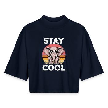 Stay Cool Elephant - Kids Retro - Boxy Women's Recycled 1/2 Sleeved T-Shirt by Stanley/Stella - navy - Front - AI Model Female 172 light (172cm)