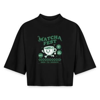 Matcha Fest Green Tea Goodness Funny Matcha Tea - Boxy Frauen Recyceltes 1/2 Sleeved T-Shirt by Stanley/Stella - Schwarz - Vorne - AI Model Female 172 light (172cm)