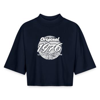 50e anniversaire 1976 cadeau pour hommes et femmes - T-shirt femme coupe boxy recyclé manches mi-longues Stanley/Stella - marine - Devant - AI Model Female 172 light (172cm)