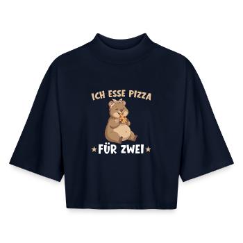 Pregnancy Announce Pizza Quokka Mom - Boxy Women's Recycled 1/2 Sleeved T-Shirt by Stanley/Stella - navy - Front - AI Model Female 172 light (172cm)