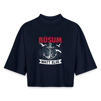 Nordsee Urlaub BÜSUM WATT SONST Lustiges - Boxy Frauen Recyceltes 1/2 Sleeved T-Shirt by Stanley/Stella - Navy - Vorne - AI Model Female 172 light (172cm)