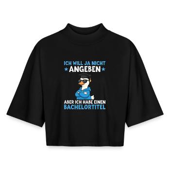 Bachelortitel Gans Doktorhut Bachelor Abschluss - Boxy Frauen Recyceltes 1/2 Sleeved T-Shirt by Stanley/Stella - Schwarz - Vorne - AI Model Female 172 light (172cm)