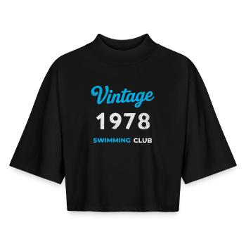 Millésime 1978 – Année de naissance rétro du club de natation - T-shirt femme coupe boxy recyclé manches mi-longues Stanley/Stella - noir - Devant - AI Model Female 172 light (172cm)