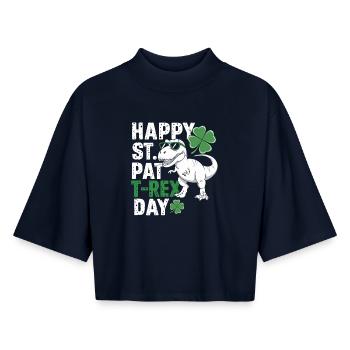 T-Rex zum St. Patrick's Day - Boxy Frauen Recyceltes 1/2 Sleeved T-Shirt by Stanley/Stella - Navy - Vorne - AI Model Female 172 light (172cm)