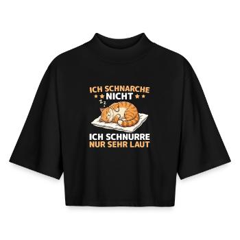 Chat endormi, animal fatigué qui se câline - T-shirt femme coupe boxy recyclé manches mi-longues Stanley/Stella - noir - Devant - AI Model Female 172 light (172cm)