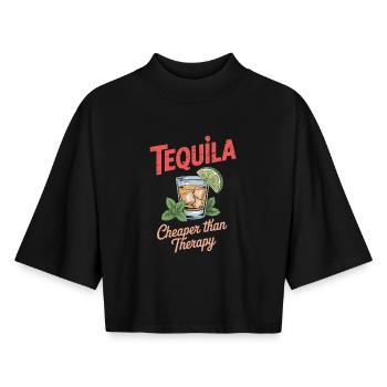 Tequila Cocktail Party T-Shirt - T-shirt femme coupe boxy recyclé manches mi-longues Stanley/Stella - noir - Devant - AI Model Female 172 light (172cm)