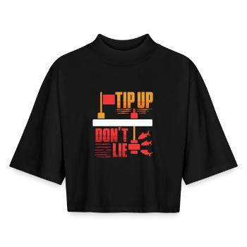 Eisangeln Tip Up Don't Lie - Boxy Women's Recycled 1/2 Sleeved T-Shirt by Stanley/Stella - black - Front - AI Model Female 172 light (172cm)