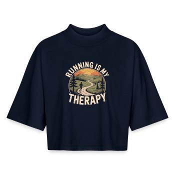 Laufen ist meine Therapie Shirt – Runner Shirt - Boxy Frauen Recyceltes 1/2 Sleeved T-Shirt by Stanley/Stella - Navy - Vorne - AI Model Female 172 light (172cm)
